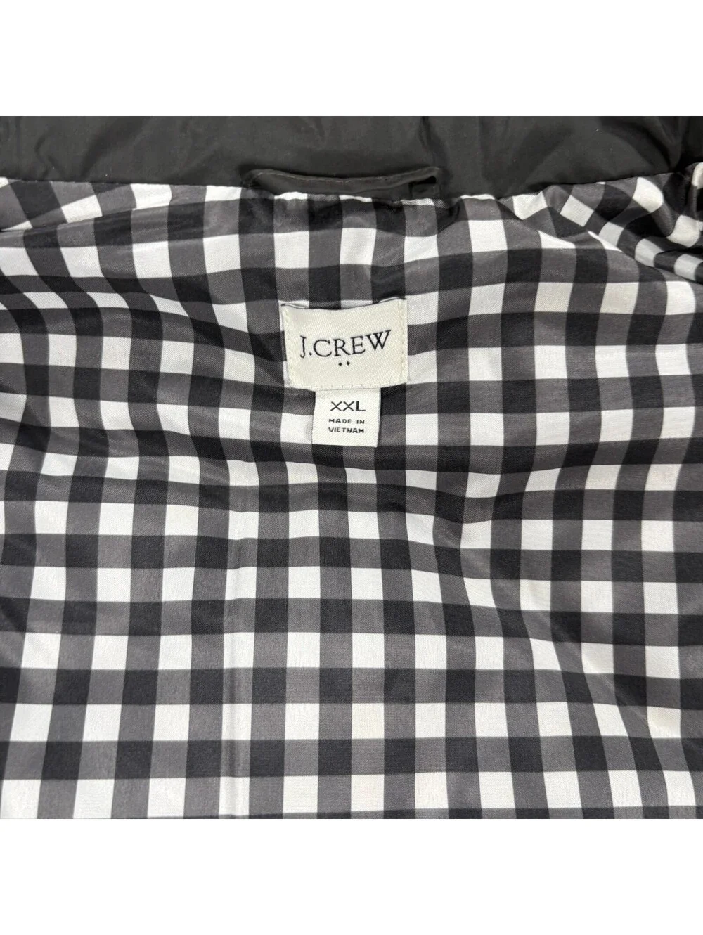 J.Crew Quilted Puffer Vest Mens XXL Black Gingham Lined Full Zip FA23